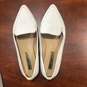 Karl Lagerfeld Cream Leather Pointed Loafers